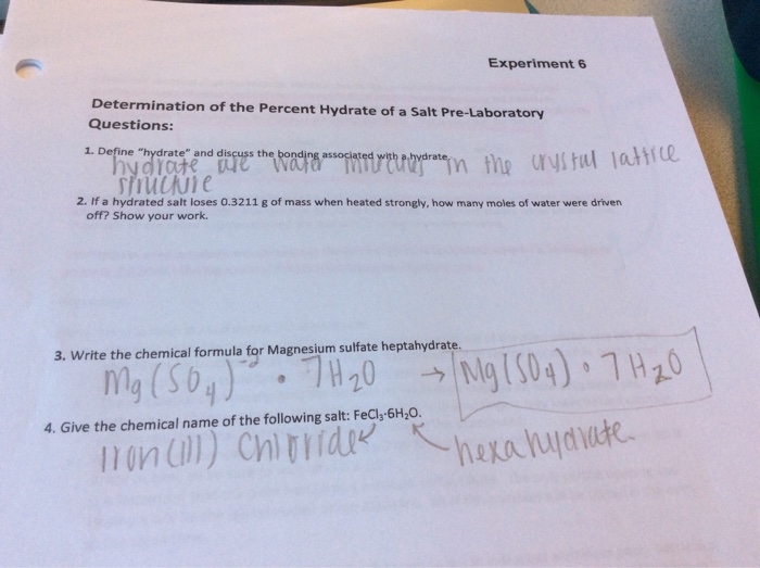 Percent composition of a hydrate lab answer key